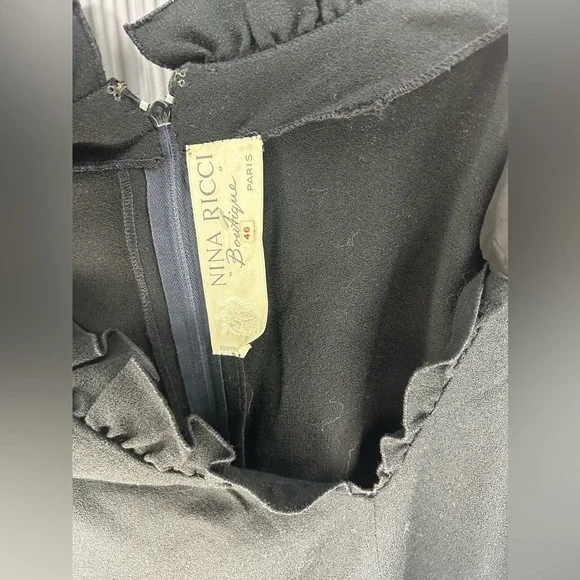 Women’s Nina Ricci Black Vintage 70s Flare Long Sleeve Dress Size 46 (Large) - Picture 3 of 3